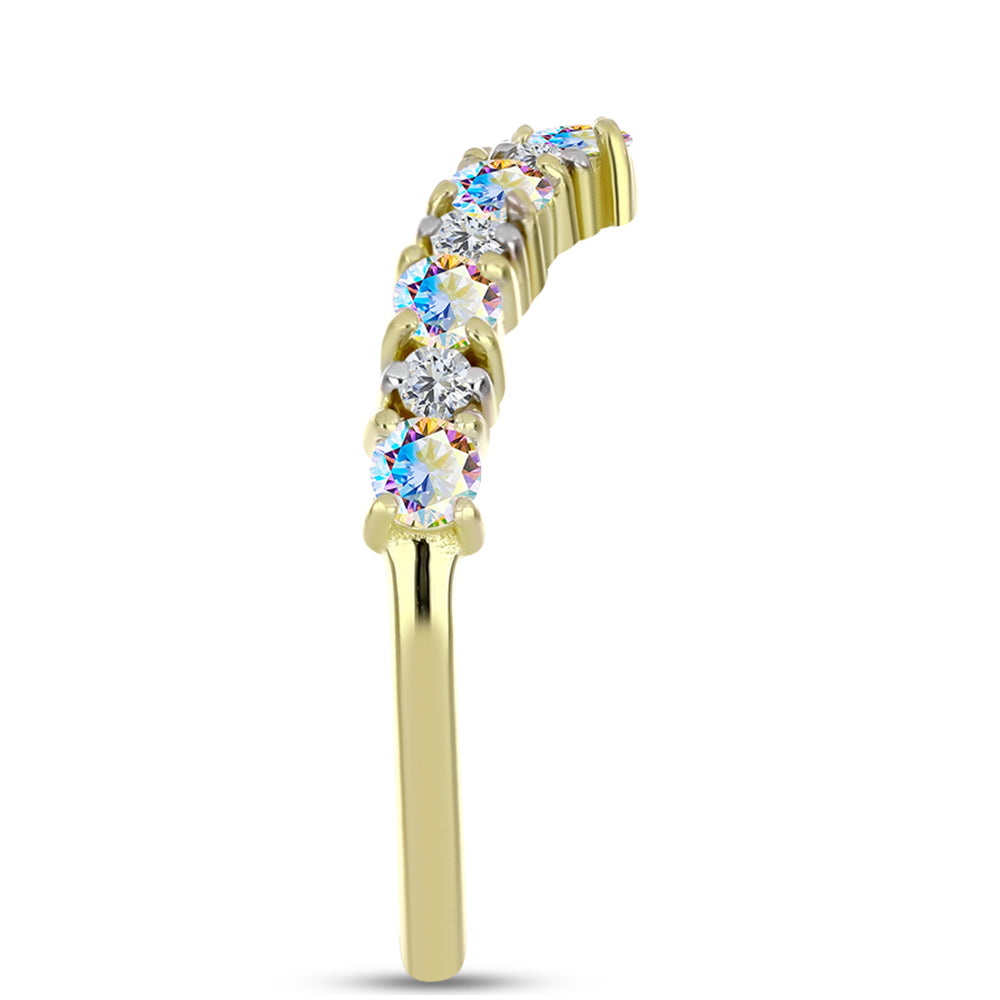 Inel din Argint 925 Placat cu Aur ( 2.25 grame ) cu Moissanit de Gheață și Topaz Alb 0.98 Carate