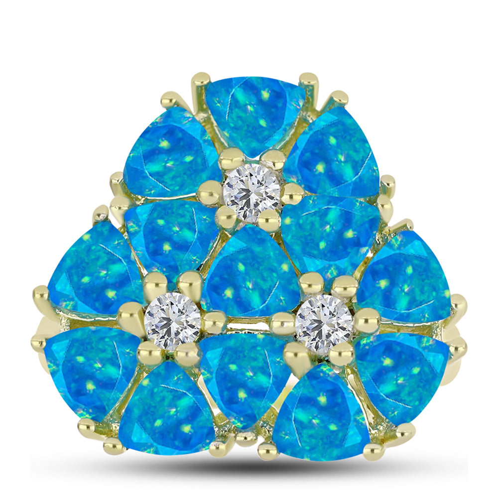 Inel din Argint 925 Placat cu Aur ( 5.24 grame ) cu Opal Albastru Etiopian Paraiba și Topaz Alb 3.74 Carate