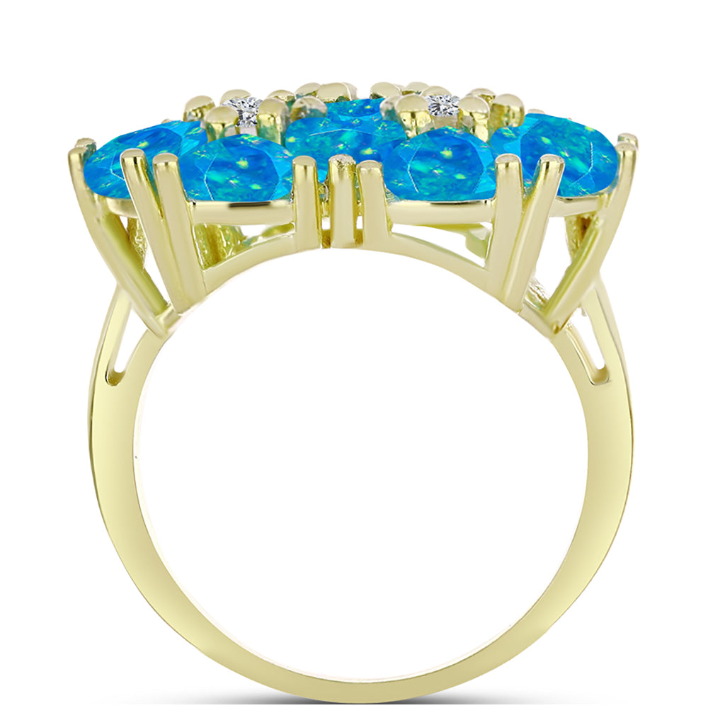 Inel din Argint 925 Placat cu Aur ( 5.24 grame ) cu Opal Albastru Etiopian Paraiba și Topaz Alb 3.74 Carate