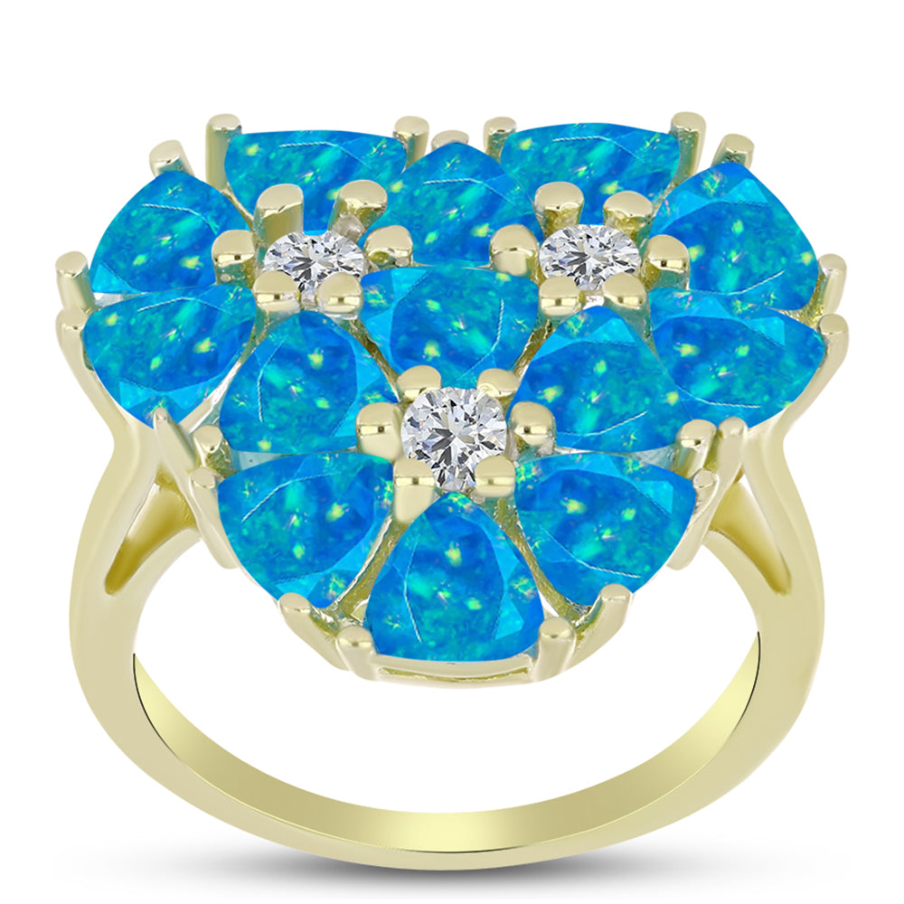 Inel din Argint 925 Placat cu Aur ( 5.24 grame ) cu Opal Albastru Etiopian Paraiba și Topaz Alb 3.74 Carate 3 