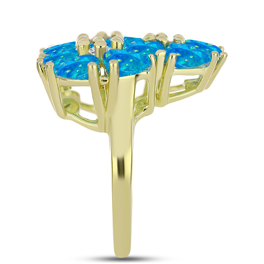 Inel din Argint 925 Placat cu Aur ( 5.24 grame ) cu Opal Albastru Etiopian Paraiba și Topaz Alb 3.74 Carate