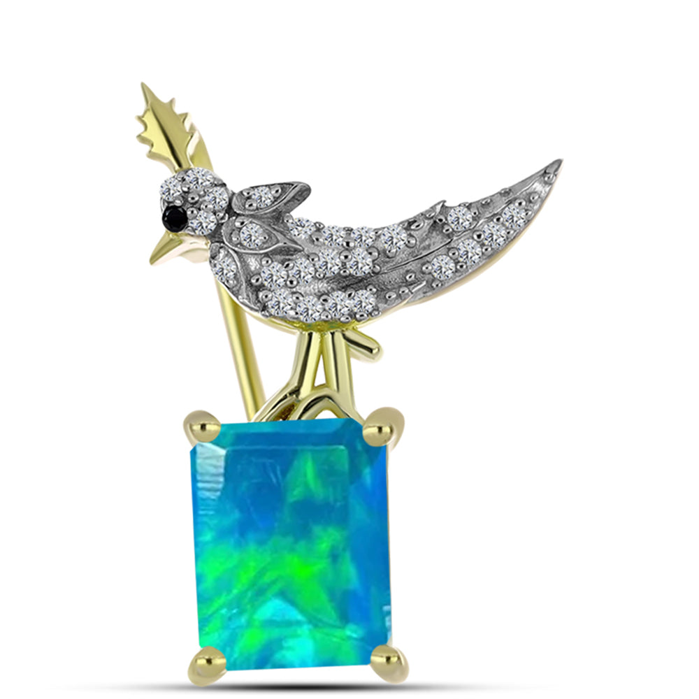 Broşă din Argint 925 Placat cu Aur ( 2.58 grame ) cu Opal Albastru Etiopian Paraiba și Spinel Negru 1.46 Carate