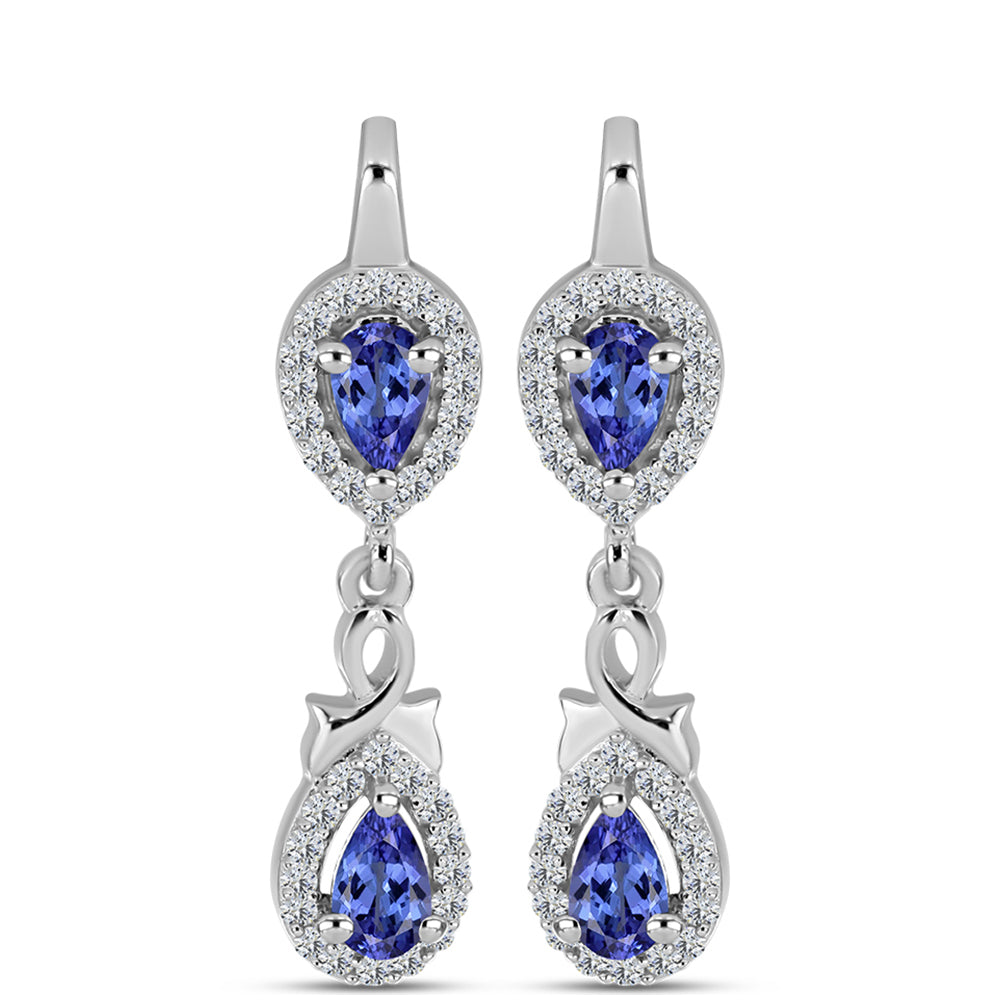 Cercei din Argint 925 ( 3.97 grame ) cu Tanzanit și Topaz Alb 1.28 Carate