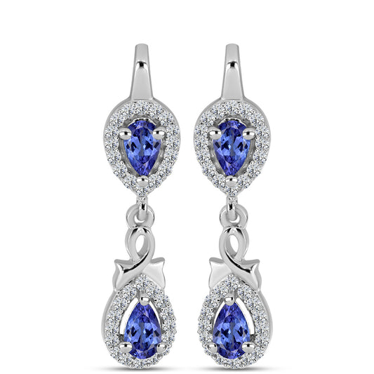 Cercei din Argint 925 ( 3.97 grame ) cu Tanzanit și Topaz Alb 1.28 Carate