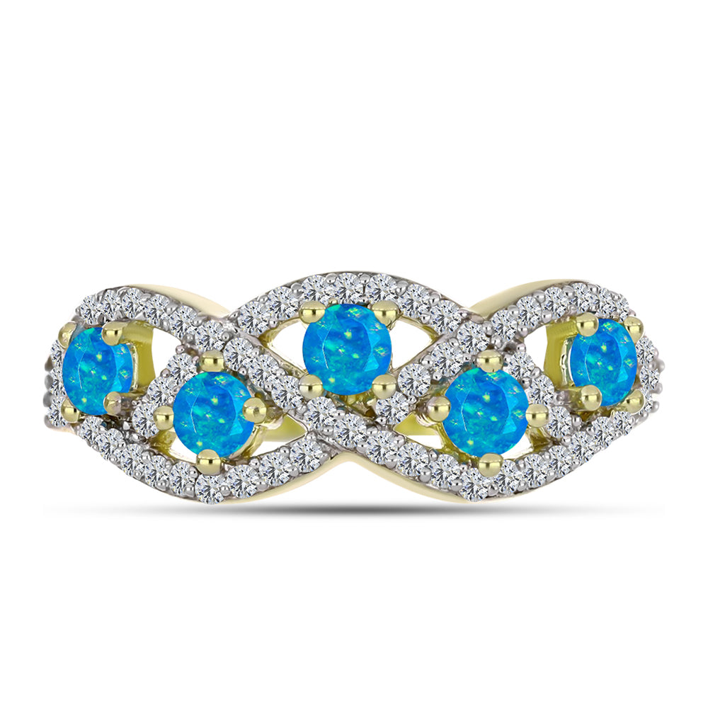 Inel din Argint 925 Placat cu Aur ( 3.32 grame ) cu Opal Albastru Etiopian Paraiba și Topaz Alb 0.77 Carate