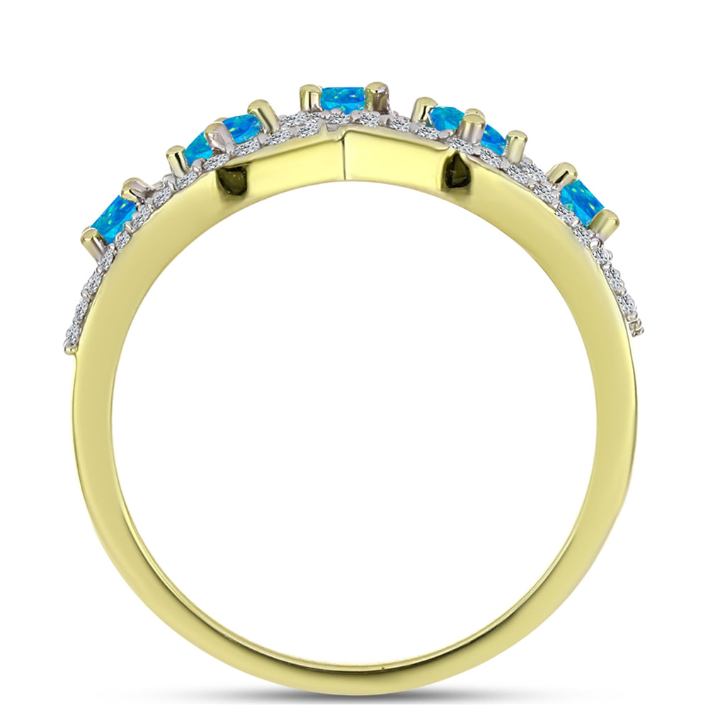Inel din Argint 925 Placat cu Aur ( 3.32 grame ) cu Opal Albastru Etiopian Paraiba și Topaz Alb 0.77 Carate 2 