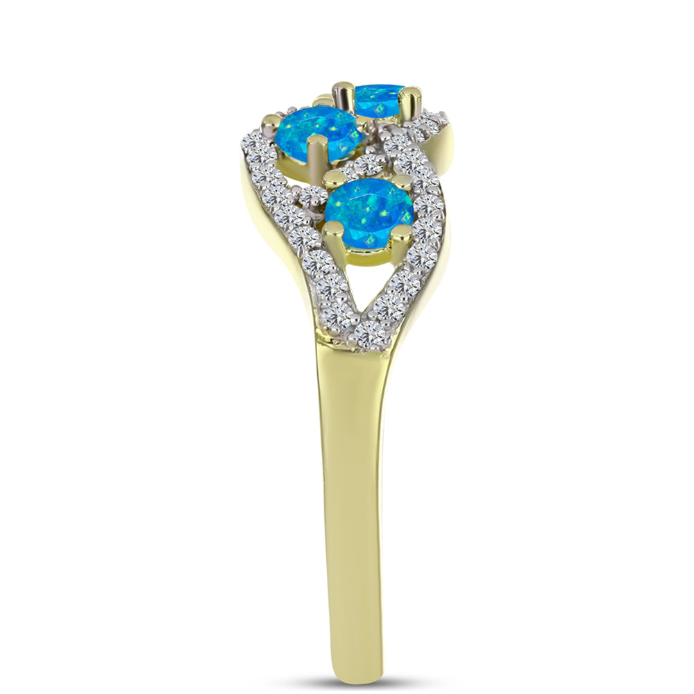 Inel din Argint 925 Placat cu Aur ( 3.32 grame ) cu Opal Albastru Etiopian Paraiba și Topaz Alb 0.77 Carate