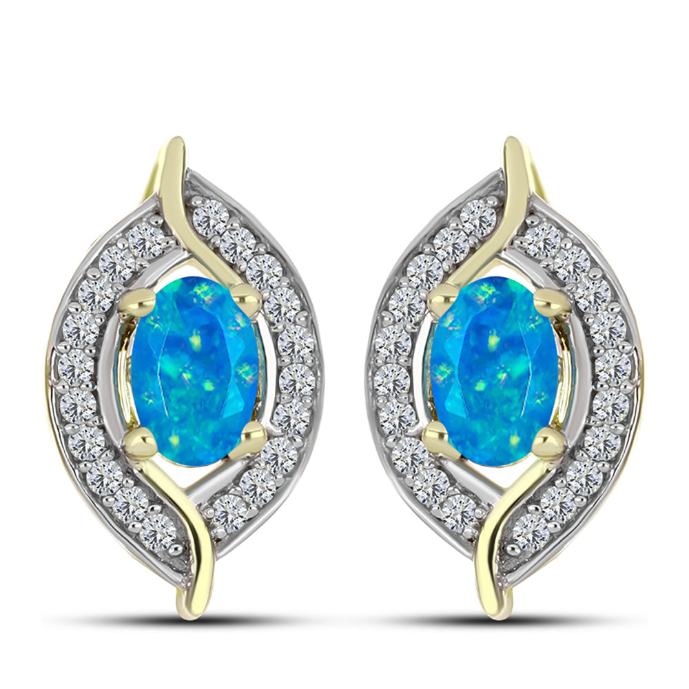 Cercei din Argint 925 Placat cu Aur ( 3.32 grame ) cu Opal Albastru Etiopian Paraiba și Topaz Alb 0.81 Carate 1 