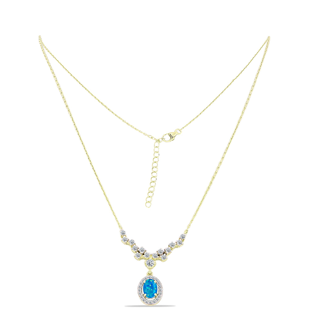 Colier din Argint 925 Placat cu Aur ( 4.76 grame ) cu Opal Albastru Etiopian Paraiba și Topaz Alb 1.36 Carate 1 