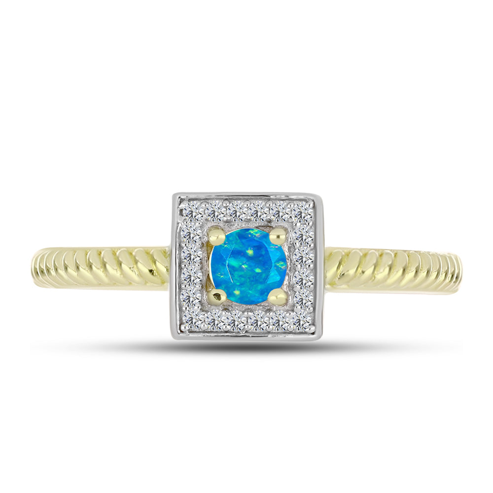 Inel din Argint 925 Placat cu Aur ( 2.56 grame ) cu Opal Albastru Etiopian Paraiba și Topaz Alb 0.27 Carate 1 
