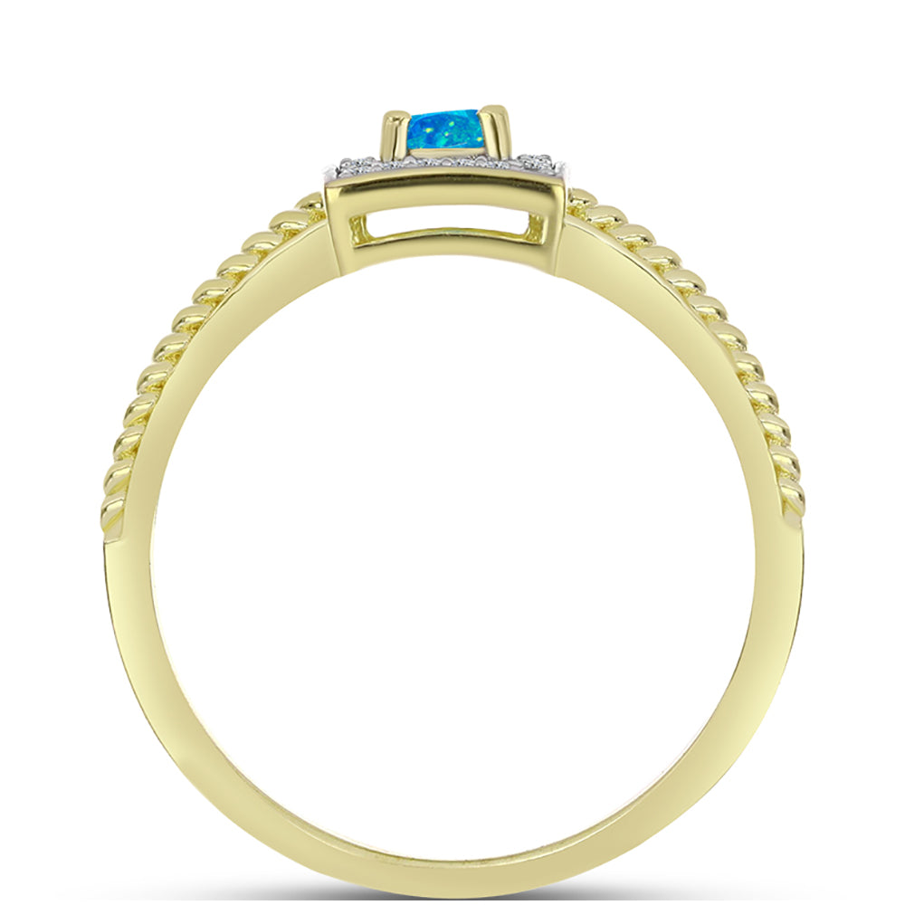Inel din Argint 925 Placat cu Aur ( 2.56 grame ) cu Opal Albastru Etiopian Paraiba și Topaz Alb 0.27 Carate 2 