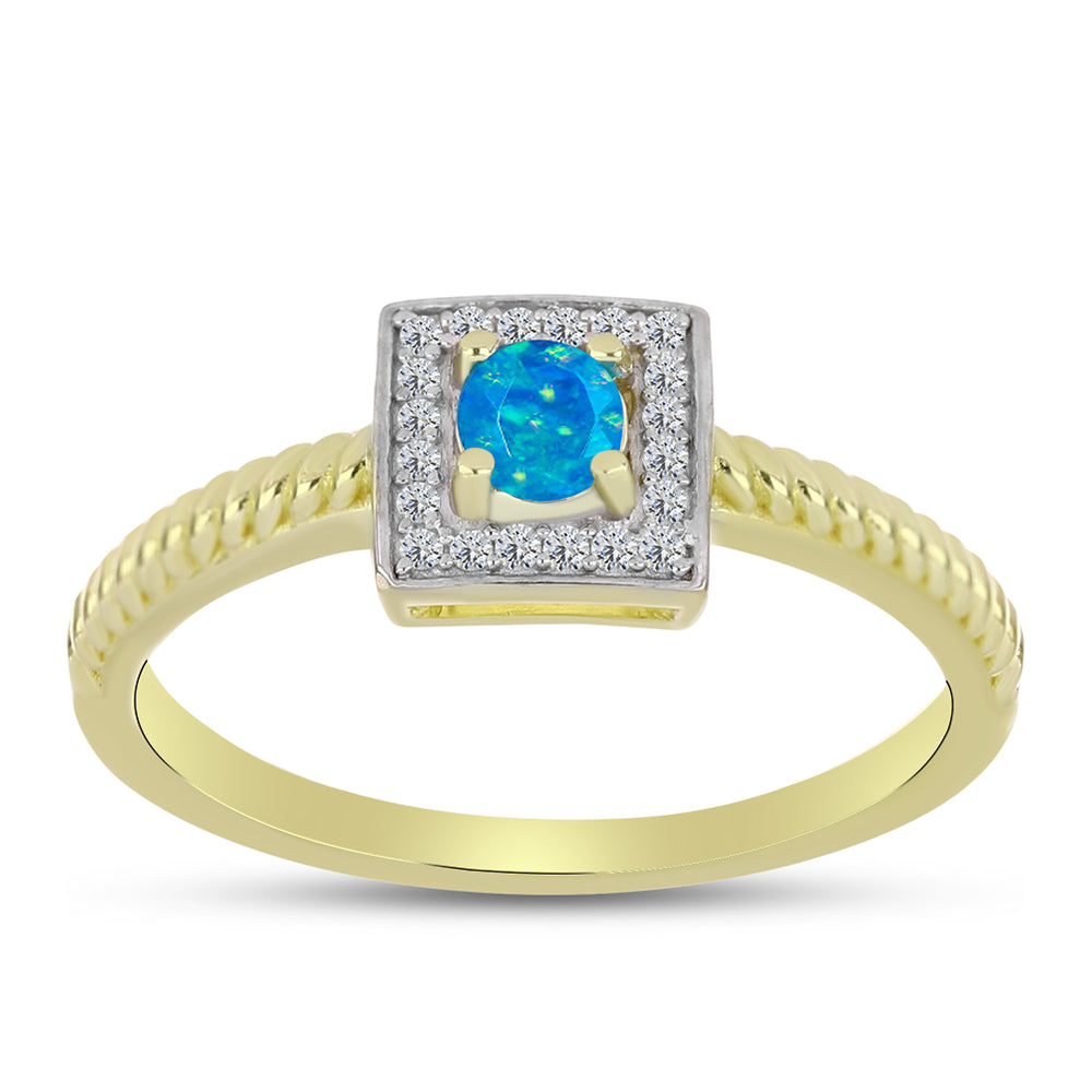 Inel din Argint 925 Placat cu Aur ( 2.56 grame ) cu Opal Albastru Etiopian Paraiba și Topaz Alb 0.27 Carate