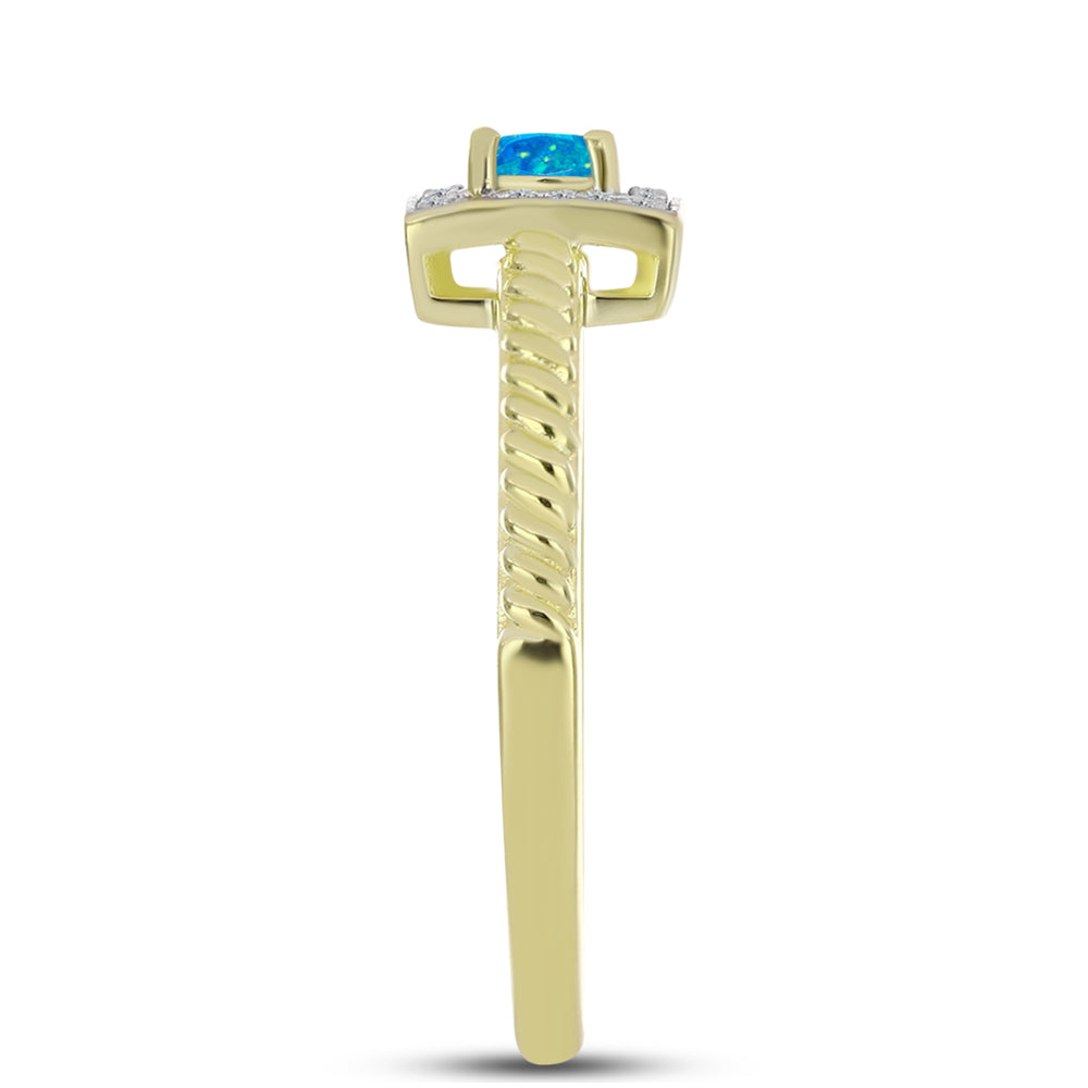 Inel din Argint 925 Placat cu Aur ( 2.56 grame ) cu Opal Albastru Etiopian Paraiba și Topaz Alb 0.27 Carate