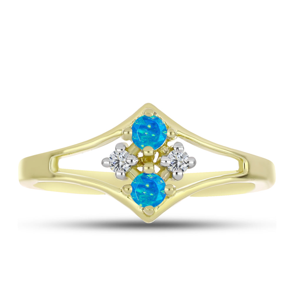 Inel din Argint 925 Placat cu Aur ( 2.06 grame ) cu Opal Albastru Etiopian Paraiba și Topaz Alb 0.21 Carate 1 