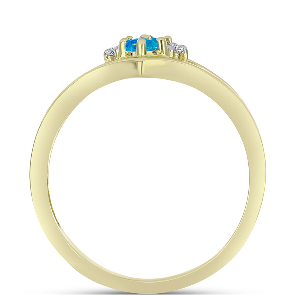 Inel din Argint 925 Placat cu Aur ( 2.06 grame ) cu Opal Albastru Etiopian Paraiba și Topaz Alb 0.21 Carate 2 