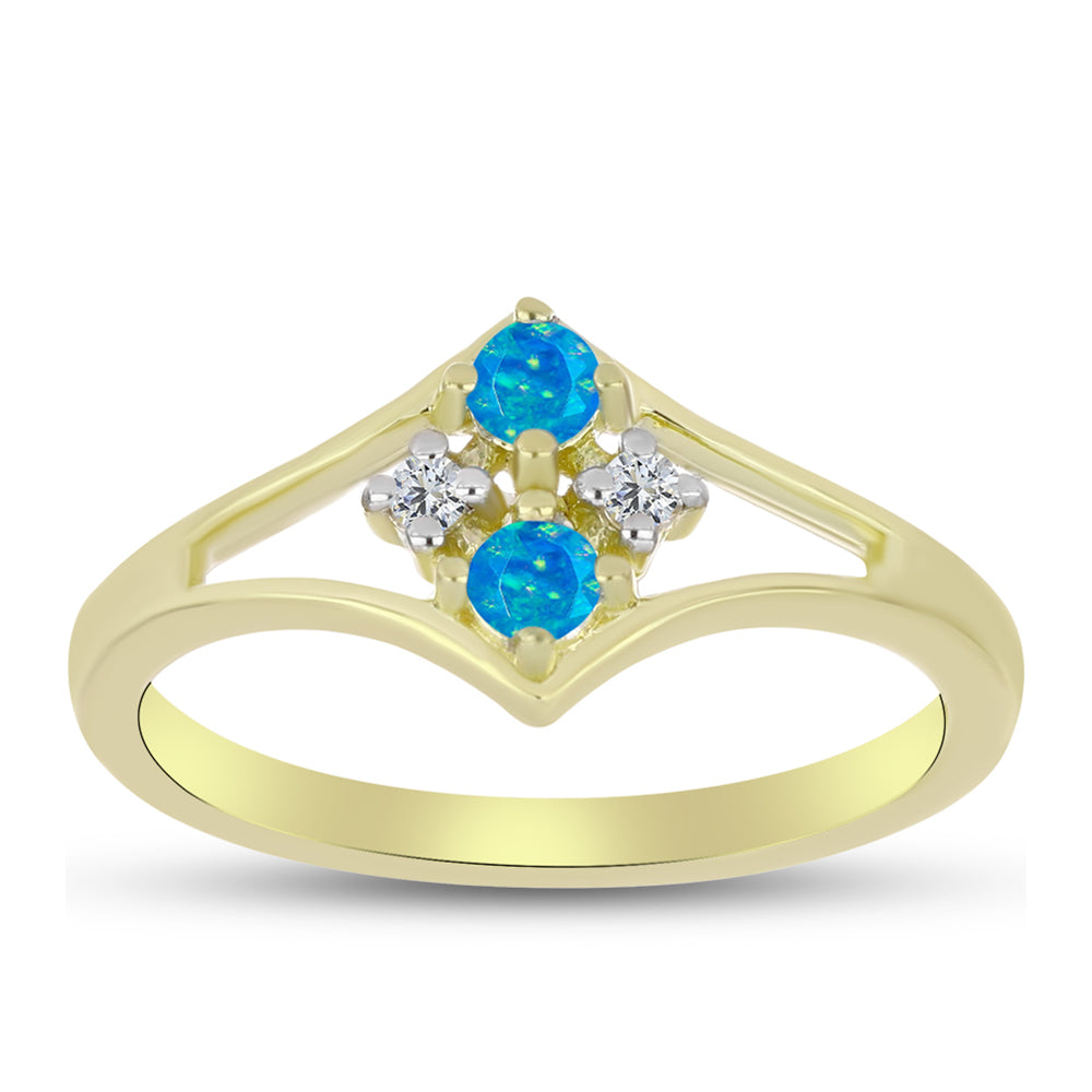 Inel din Argint 925 Placat cu Aur ( 2.06 grame ) cu Opal Albastru Etiopian Paraiba și Topaz Alb 0.21 Carate