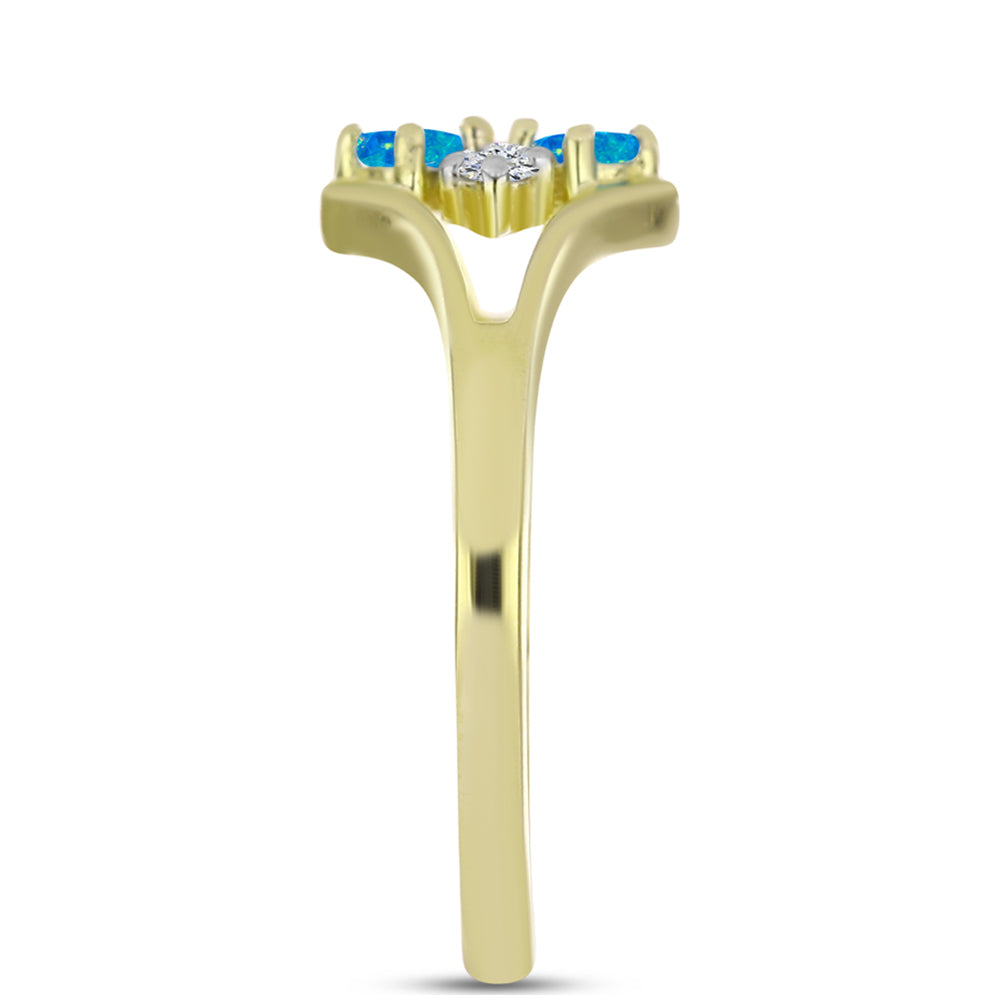 Inel din Argint 925 Placat cu Aur ( 2.06 grame ) cu Opal Albastru Etiopian Paraiba și Topaz Alb 0.21 Carate 4 