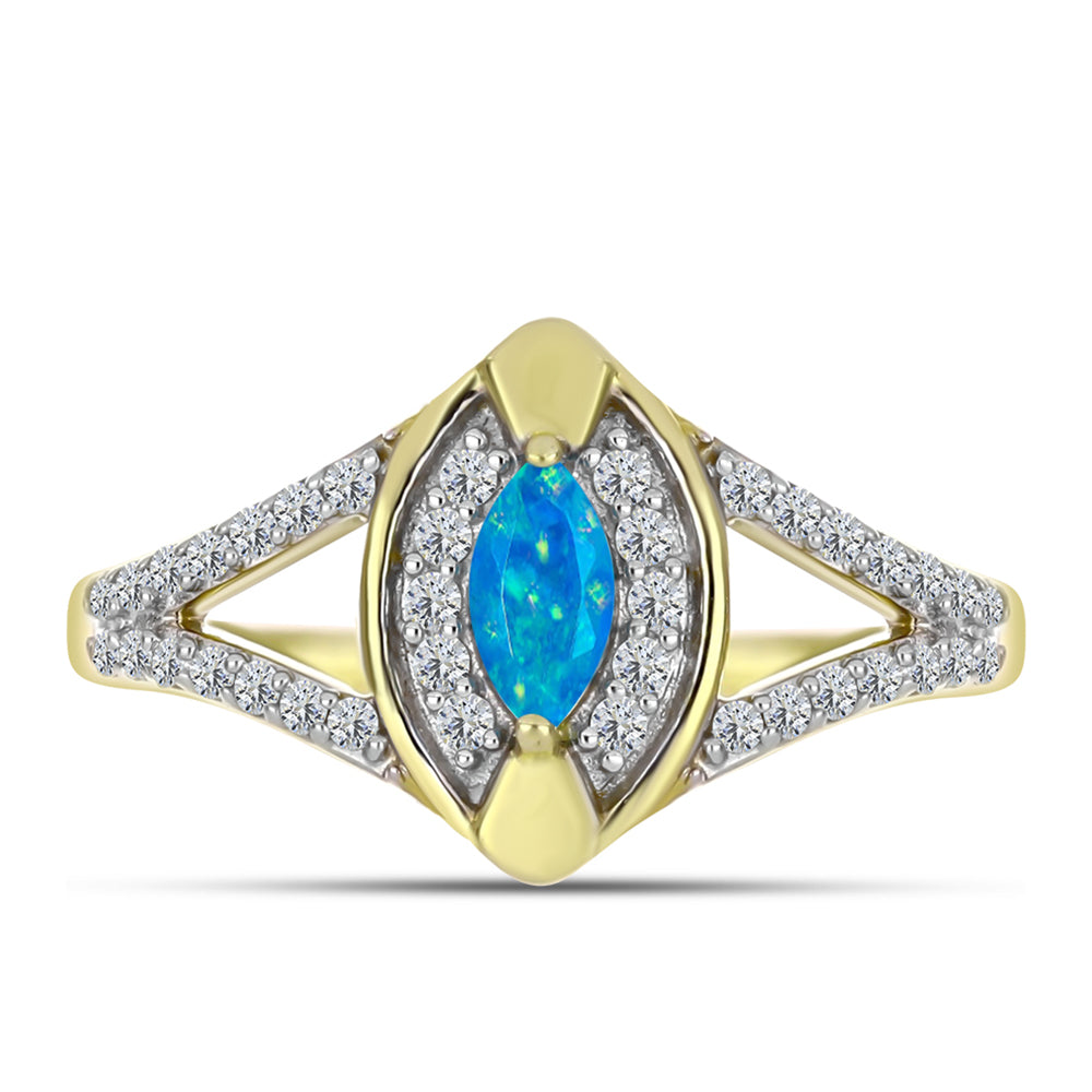 Inel din Argint 925 Placat cu Aur ( 3.28 grame ) cu Opal Albastru Etiopian Paraiba și Topaz Alb 0.44 Carate 1 
