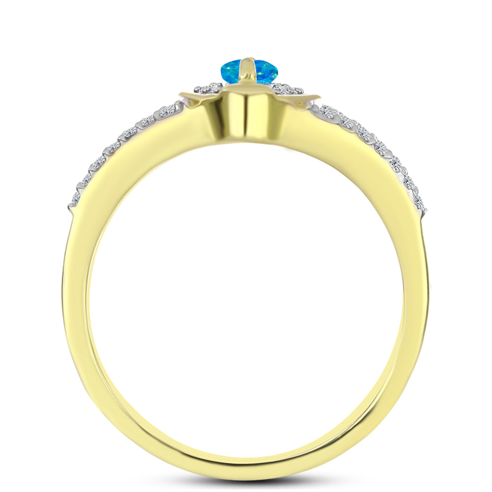 Inel din Argint 925 Placat cu Aur ( 3.28 grame ) cu Opal Albastru Etiopian Paraiba și Topaz Alb 0.44 Carate 2 