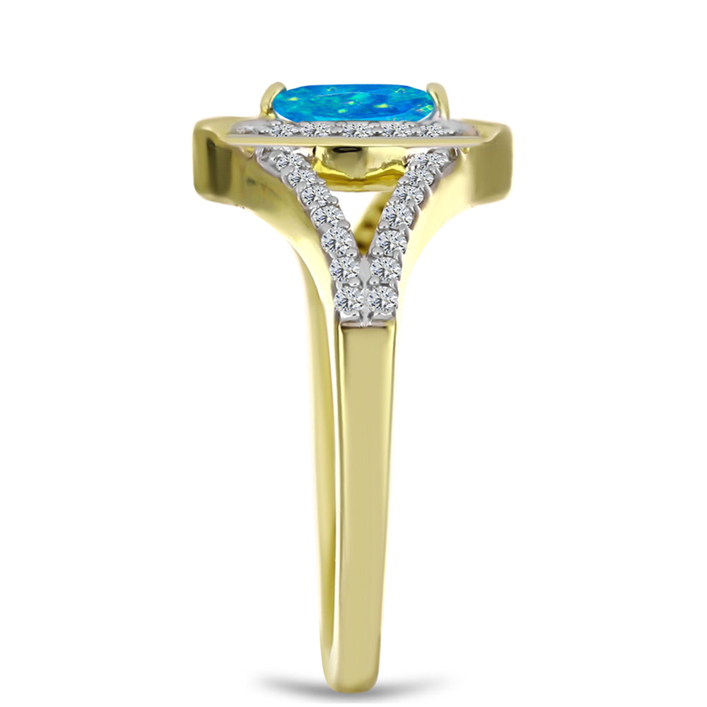 Inel din Argint 925 Placat cu Aur ( 3.28 grame ) cu Opal Albastru Etiopian Paraiba și Topaz Alb 0.44 Carate 4 