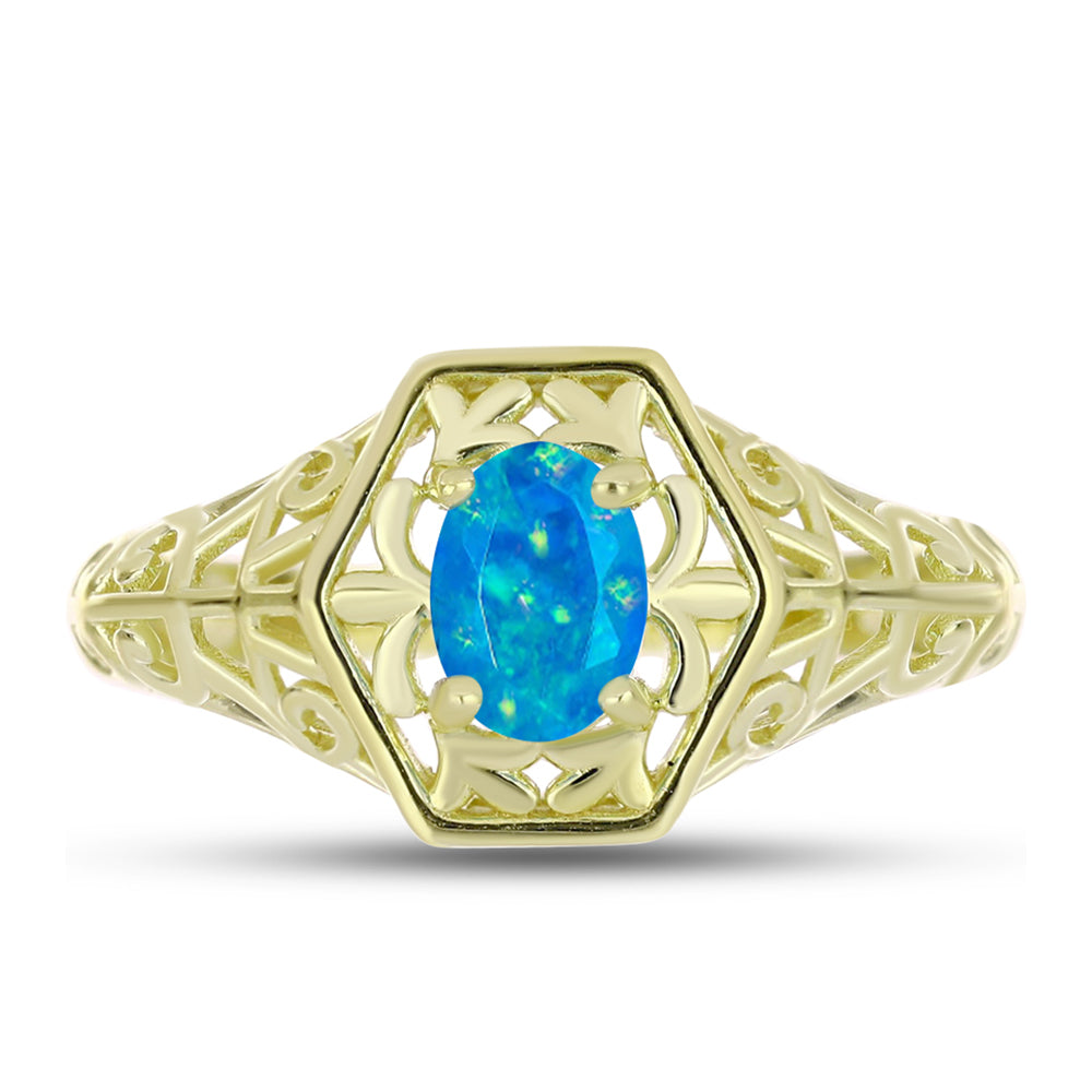 Inel din Argint 925 Placat cu Aur ( 2.83 grame ) cu Opal Albastru Etiopian Paraiba 0.47 Carate 1 