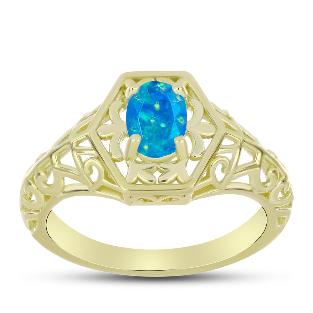 Inel din Argint 925 Placat cu Aur ( 2.83 grame ) cu Opal Albastru Etiopian Paraiba 0.47 Carate 3 