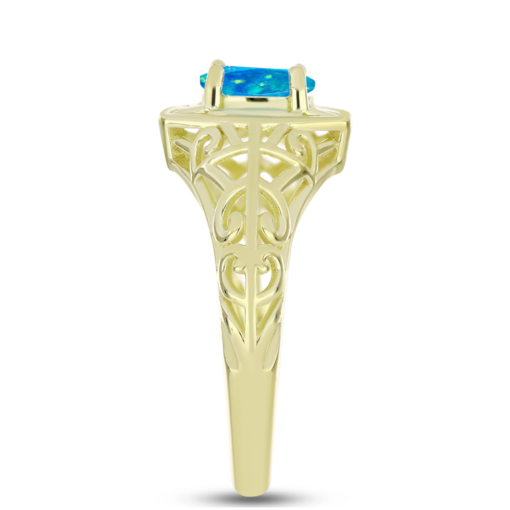 Inel din Argint 925 Placat cu Aur ( 2.83 grame ) cu Opal Albastru Etiopian Paraiba 0.47 Carate