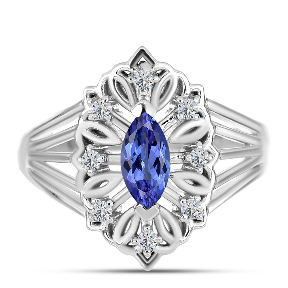 Inel din Argint 925 ( 4.85 grame ) cu Tanzanit și Topaz Alb 0.67 Carate 1 
