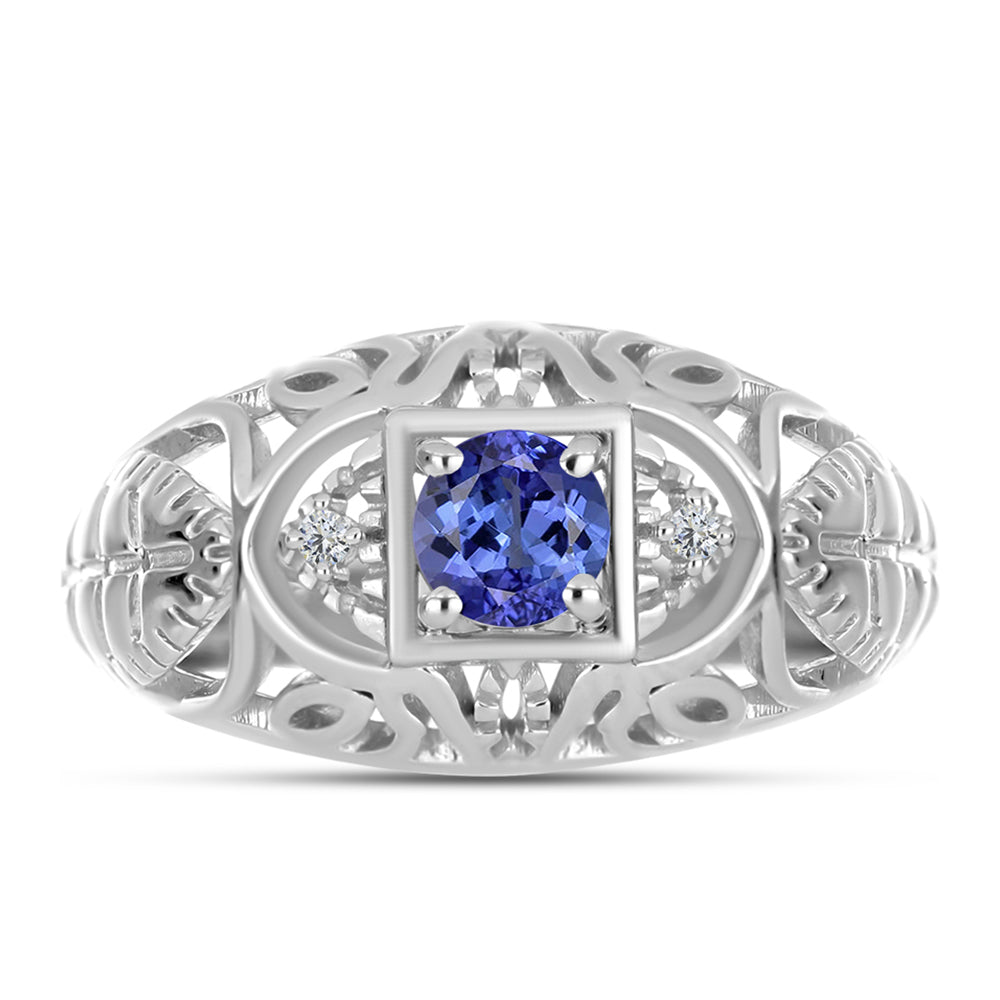 Inel din Argint 925 ( 3.6 grame ) cu Tanzanit și Topaz Alb 0.37 Carate