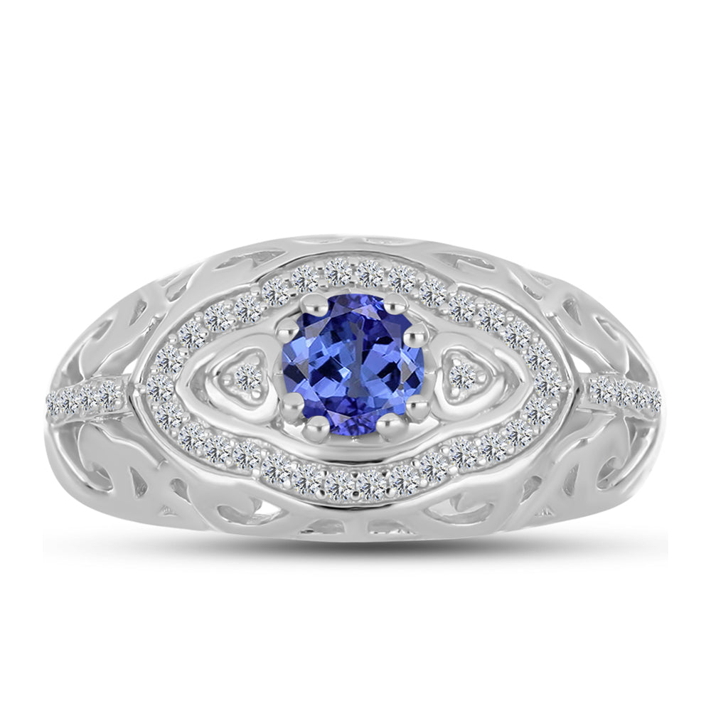 Inel din Argint 925 ( 3.77 grame ) cu Tanzanit și Topaz Alb 0.76 Carate 1 