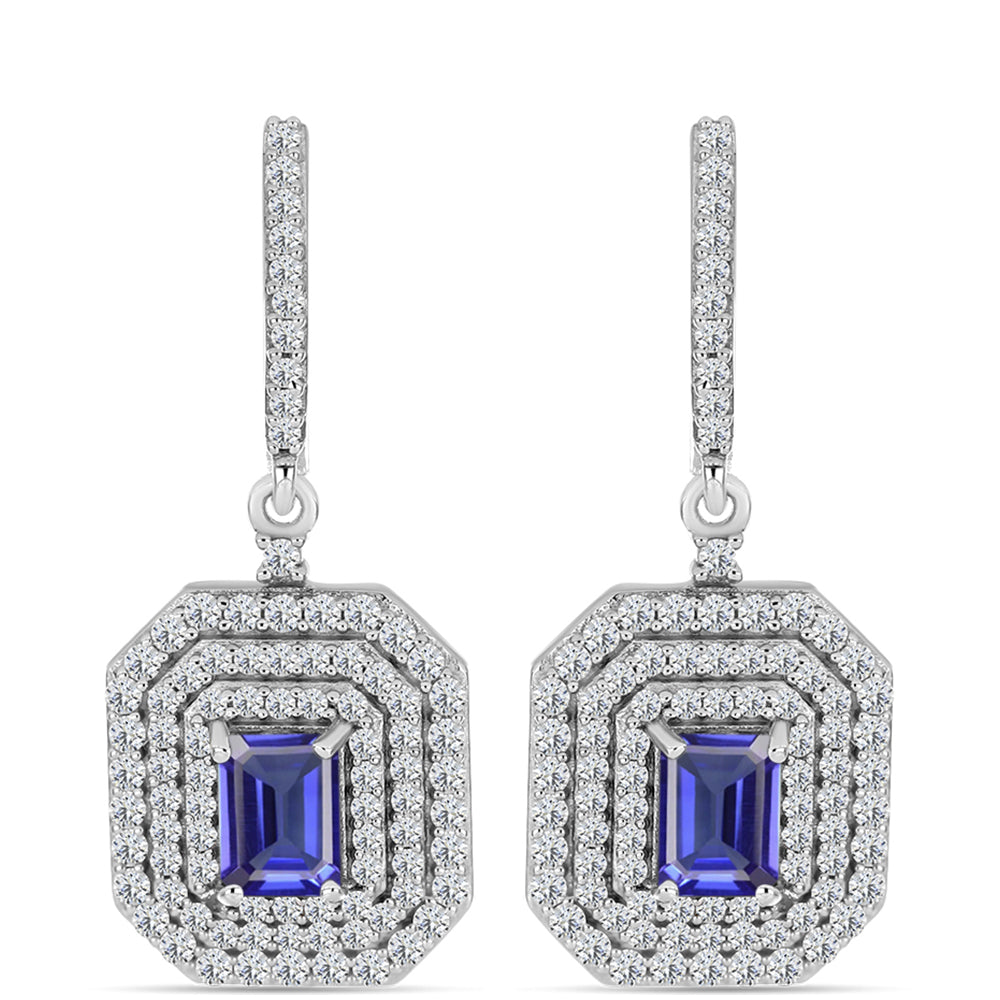 Cercei din Argint 925 ( 7.32 grame ) cu Tanzanit și Topaz Alb 4.07 Carate