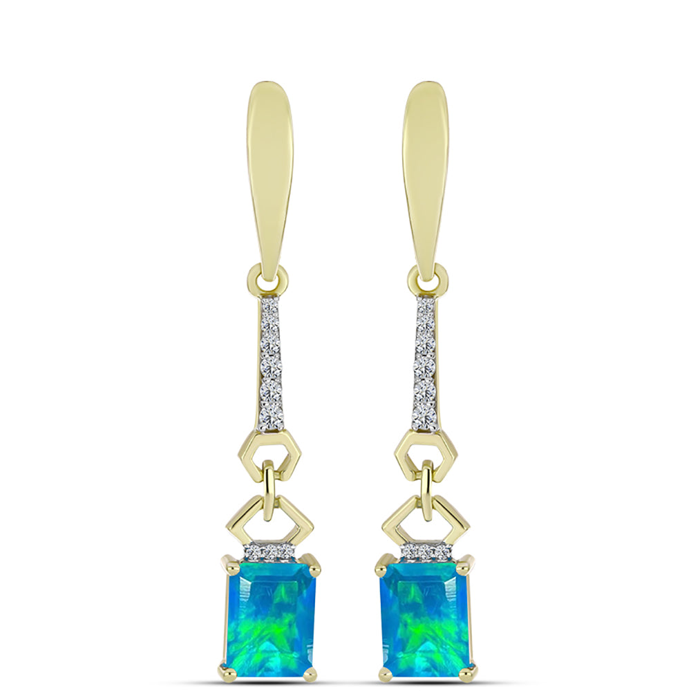 Cercei din Argint 925 Placat cu Aur ( 3.34 grame ) cu Opal Albastru Etiopian Paraiba și Topaz Alb 1.99 Carate 1 