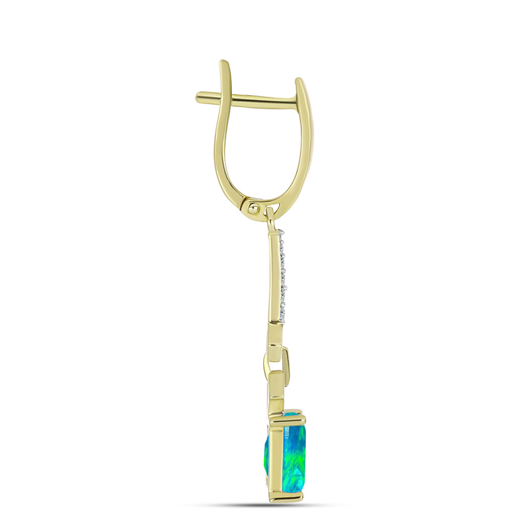 Cercei din Argint 925 Placat cu Aur ( 3.34 grame ) cu Opal Albastru Etiopian Paraiba și Topaz Alb 1.99 Carate 2 