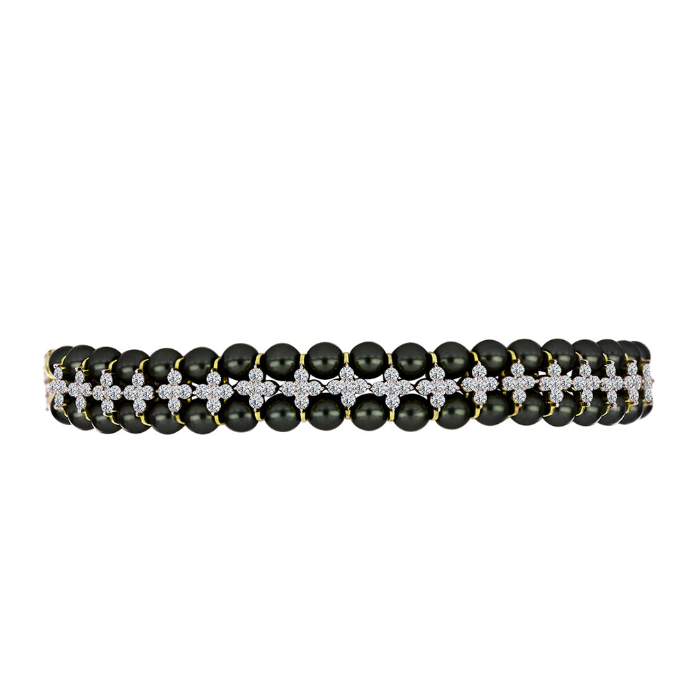 Brățară din Argint 925 Placat cu Aur ( 6.4 grame ) cu Perlă De apă Dulce cu Efect "Verde Tahitian" și Topaz Alb 18 Carate 1 