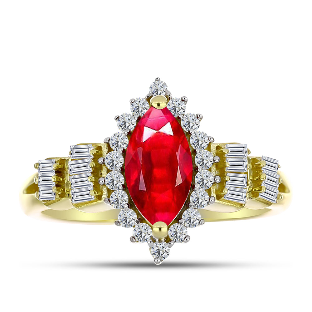 Inel din Argint 925 Placat cu Aur ( 3.47 grame ) cu Agat Roșu și Zircon Alb 1.55 Carate 1 