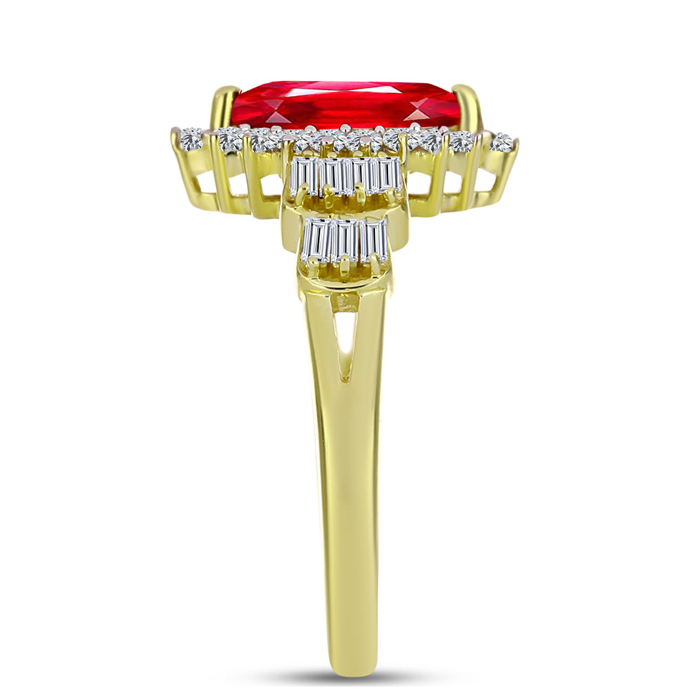 Inel din Argint 925 Placat cu Aur ( 3.47 grame ) cu Agat Roșu și Zircon Alb 1.55 Carate