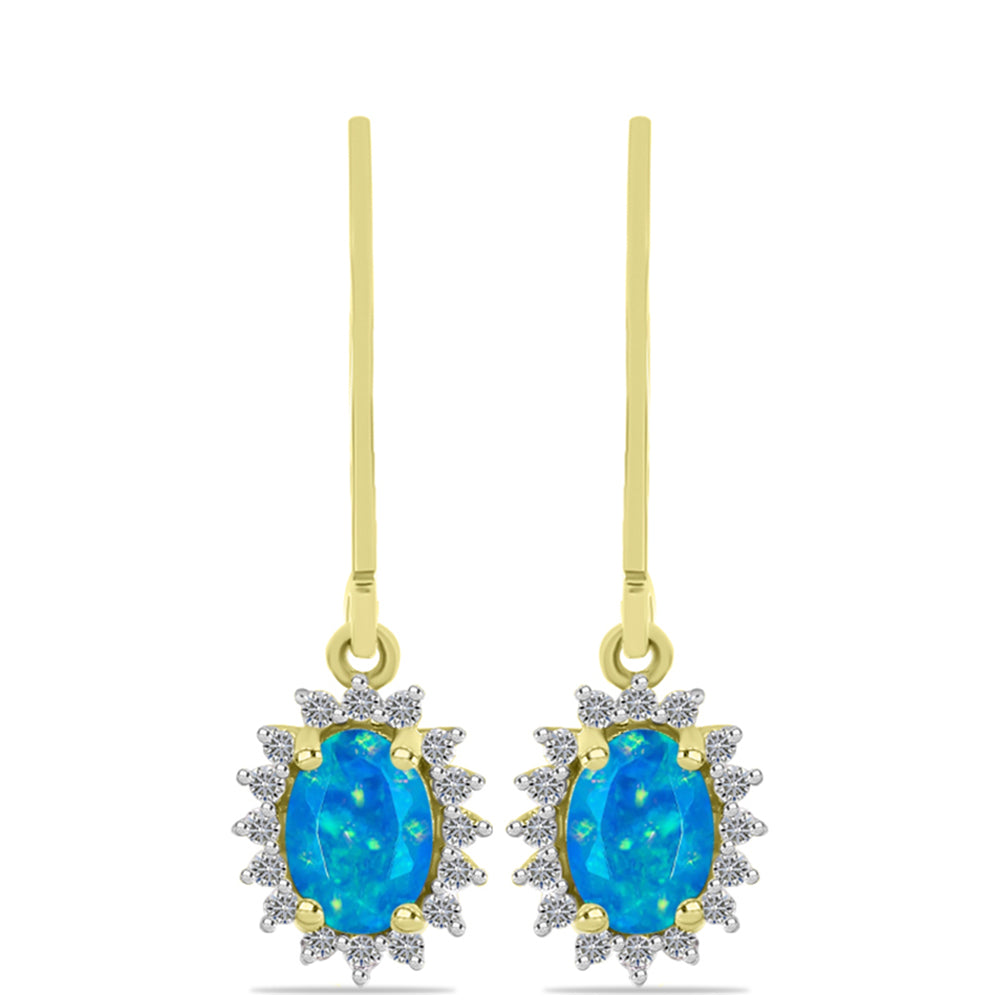 Cercei din Argint 925 Placat cu Aur ( 1.87 grame ) cu Opal Albastru Etiopian Paraiba și Topaz Alb 1.32 Carate 1 