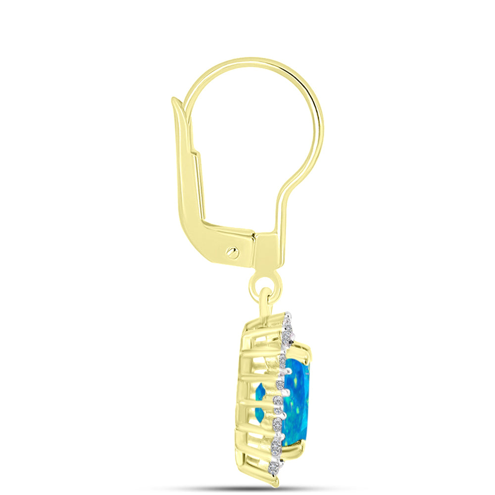 Cercei din Argint 925 Placat cu Aur ( 1.87 grame ) cu Opal Albastru Etiopian Paraiba și Topaz Alb 1.32 Carate 2 