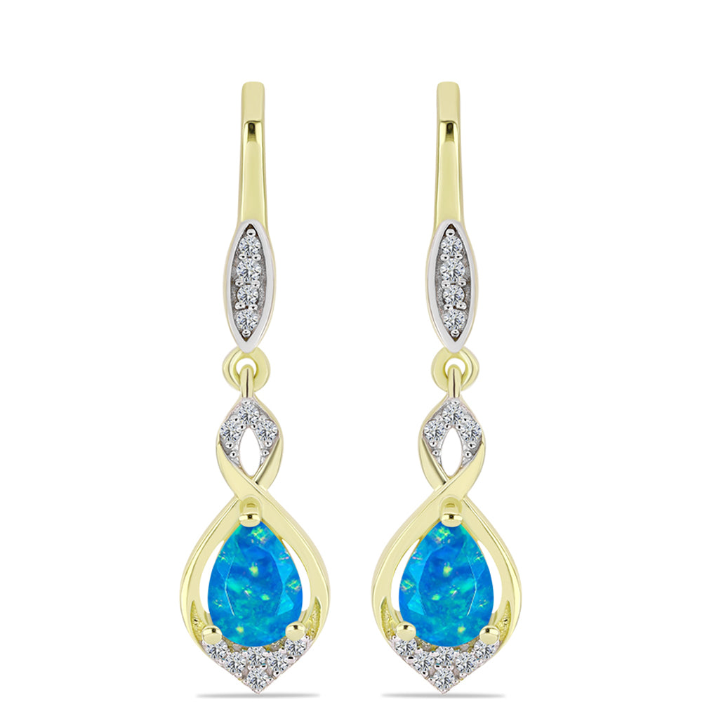 Cercei din Argint 925 Placat cu Aur ( 4.17 grame ) cu Opal Albastru Etiopian Paraiba și Topaz Alb 1.05 Carate