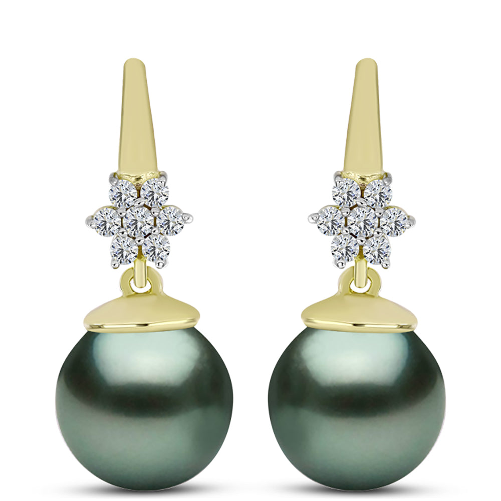 Cercei din Argint 925 Placat cu Aur ( 3.25 grame ) cu Perlă De apă Dulce cu Efect "Verde Tahitian" și Topaz Alb 16.24 Carate 1 
