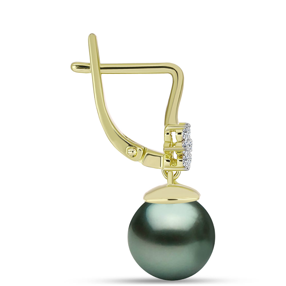 Cercei din Argint 925 Placat cu Aur ( 3.25 grame ) cu Perlă De apă Dulce cu Efect "Verde Tahitian" și Topaz Alb 16.24 Carate 2 