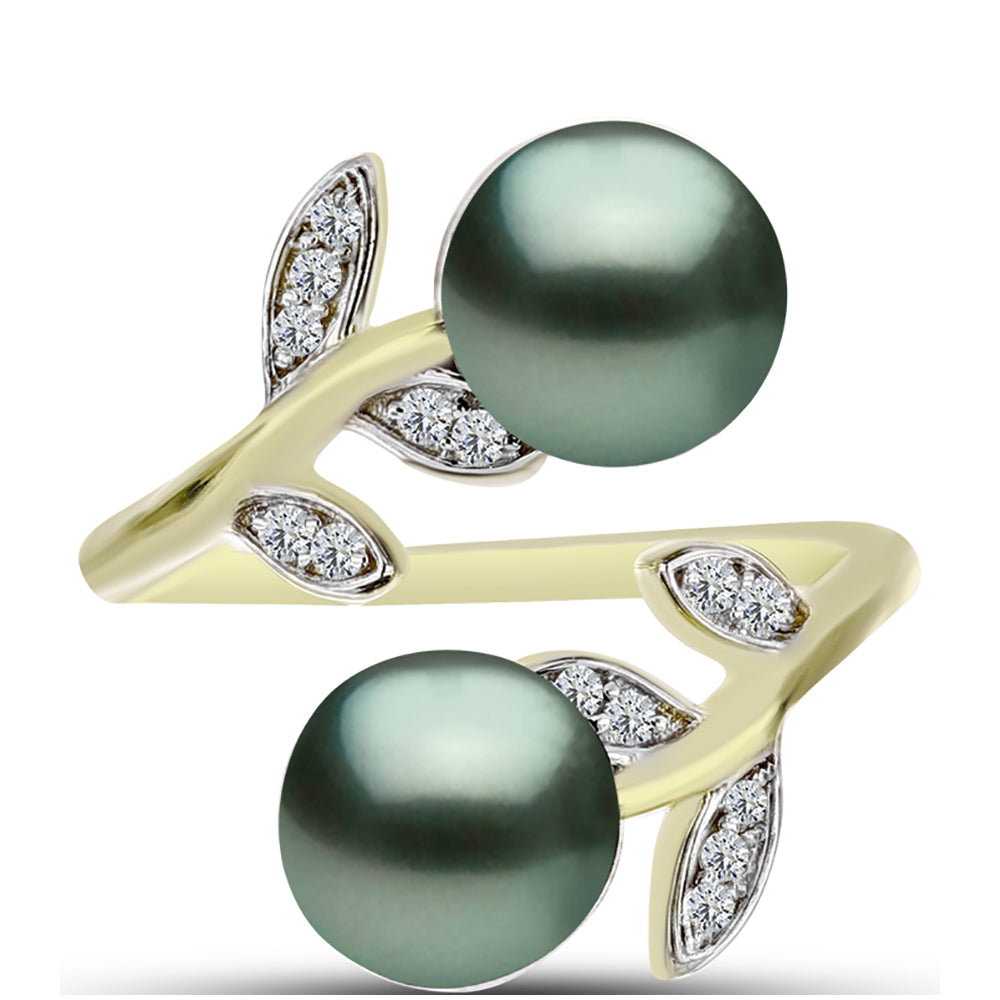 Inel din Argint 925 Placat cu Aur ( 3.3 grame ) cu Perlă De apă Dulce cu Efect "Verde Tahitian" și Topaz Alb 4.46 Carate 1 