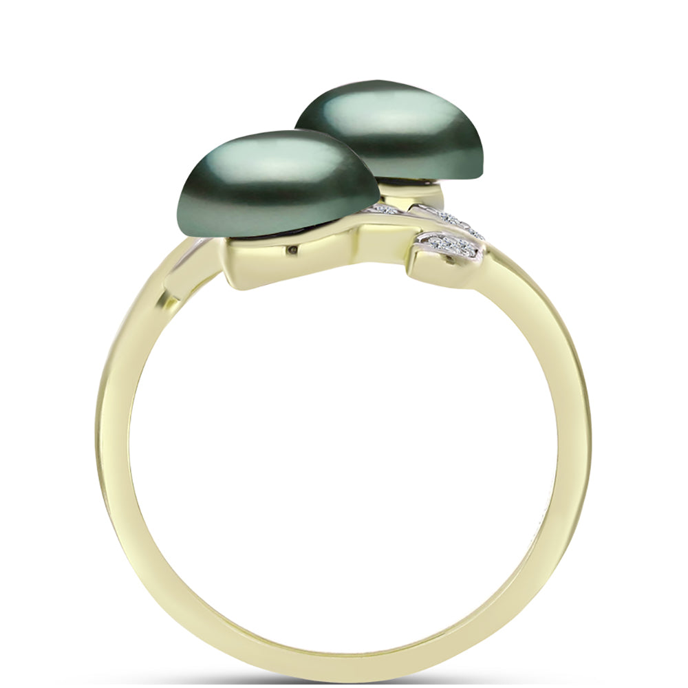 Inel din Argint 925 Placat cu Aur ( 3.3 grame ) cu Perlă De apă Dulce cu Efect "Verde Tahitian" și Topaz Alb 4.46 Carate