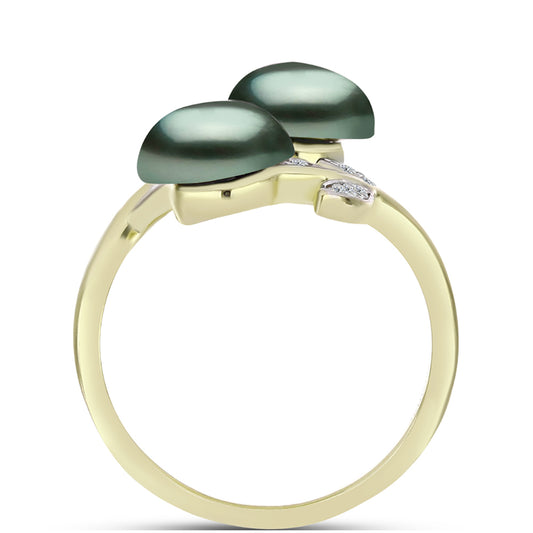 Inel din Argint 925 Placat cu Aur ( 3.3 grame ) cu Perlă De apă Dulce cu Efect "Verde Tahitian" și Topaz Alb 4.46 Carate