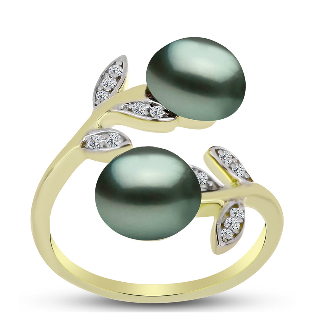 Inel din Argint 925 Placat cu Aur ( 3.3 grame ) cu Perlă De apă Dulce cu Efect "Verde Tahitian" și Topaz Alb 4.46 Carate 3 