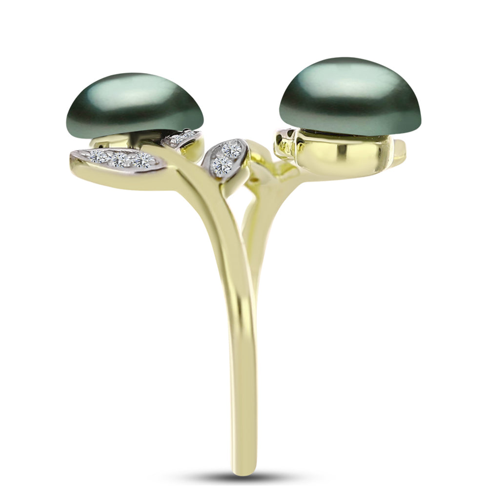 Inel din Argint 925 Placat cu Aur ( 3.3 grame ) cu Perlă De apă Dulce cu Efect "Verde Tahitian" și Topaz Alb 4.46 Carate 4 
