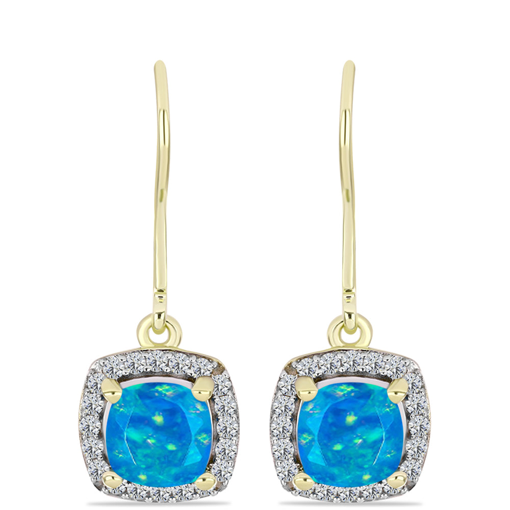 Cercei din Argint 925 Placat cu Aur ( 2.25 grame ) cu Opal Albastru Etiopian Paraiba și Topaz Alb 1.4 Carate 1 