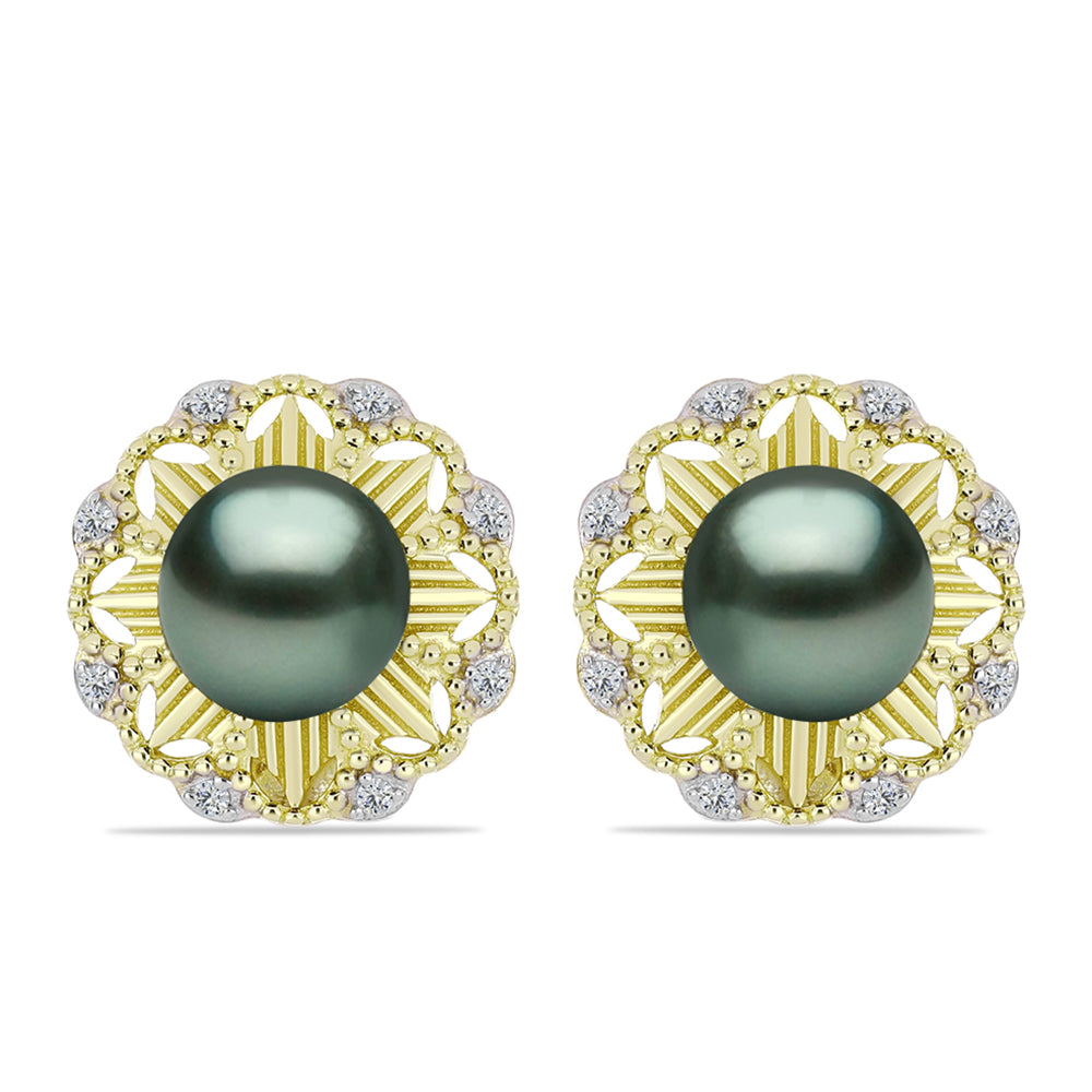 Cercei din Argint 925 Placat cu Aur ( 6.26 grame ) cu Perlă De apă Dulce cu Efect "Verde Tahitian" și Topaz Alb 4.45 Carate 1 