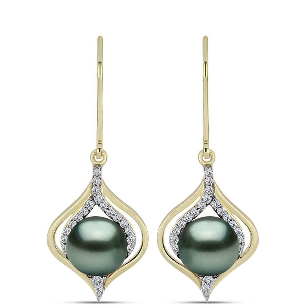 Cercei din Argint 925 Placat cu Aur ( 3.05 grame ) cu Perlă De apă Dulce cu Efect "Verde Tahitian" și Topaz Alb 4.69 Carate 1 
