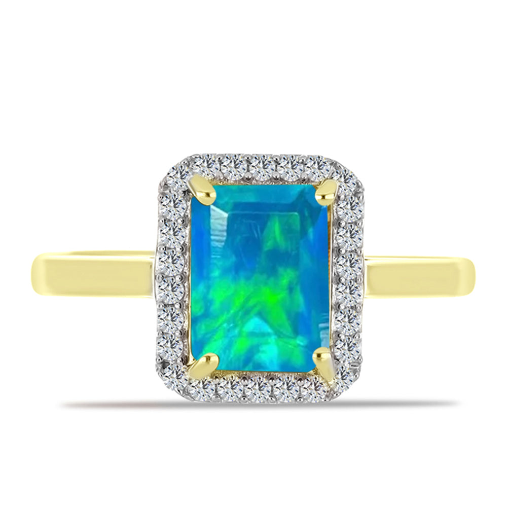 Inel din Argint 925 Placat cu Aur ( 2.37 grame ) cu Opal Albastru Etiopian Paraiba și Topaz Alb 1.06 Carate 1 